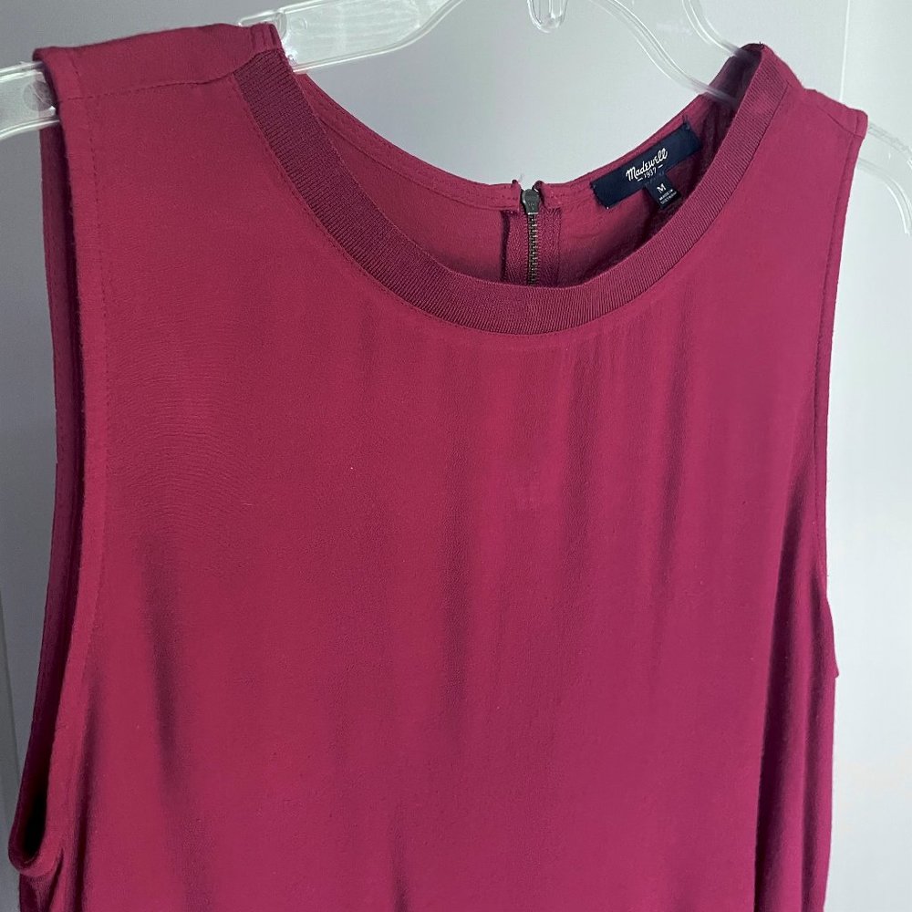 Madewell Sleeveless Red Flowy Crepe Scoop Neck Back Zip Tunic Top M